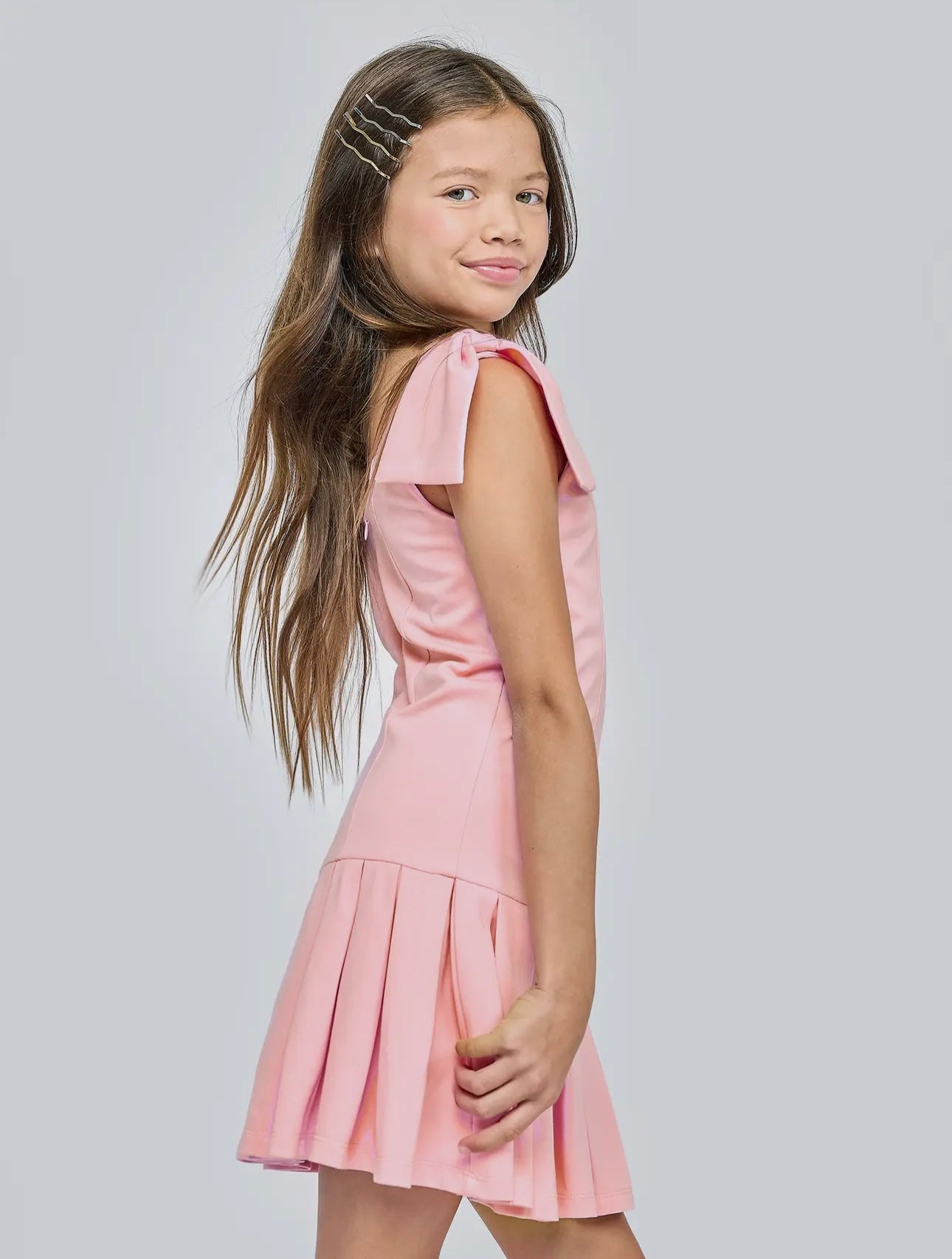Pink Pleated Drop Waist Dress