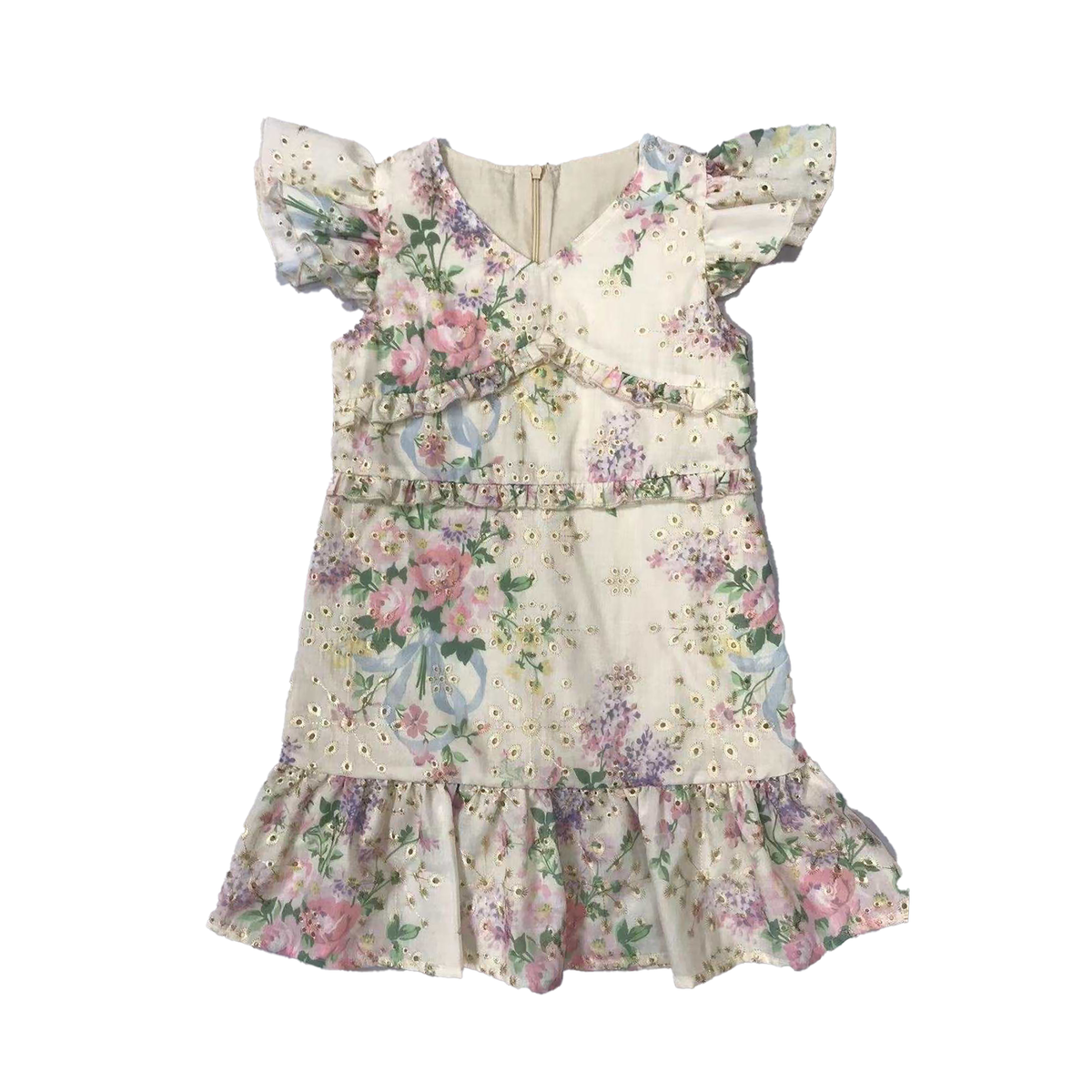 Floral Eyelet Flutter Sleeve Dress