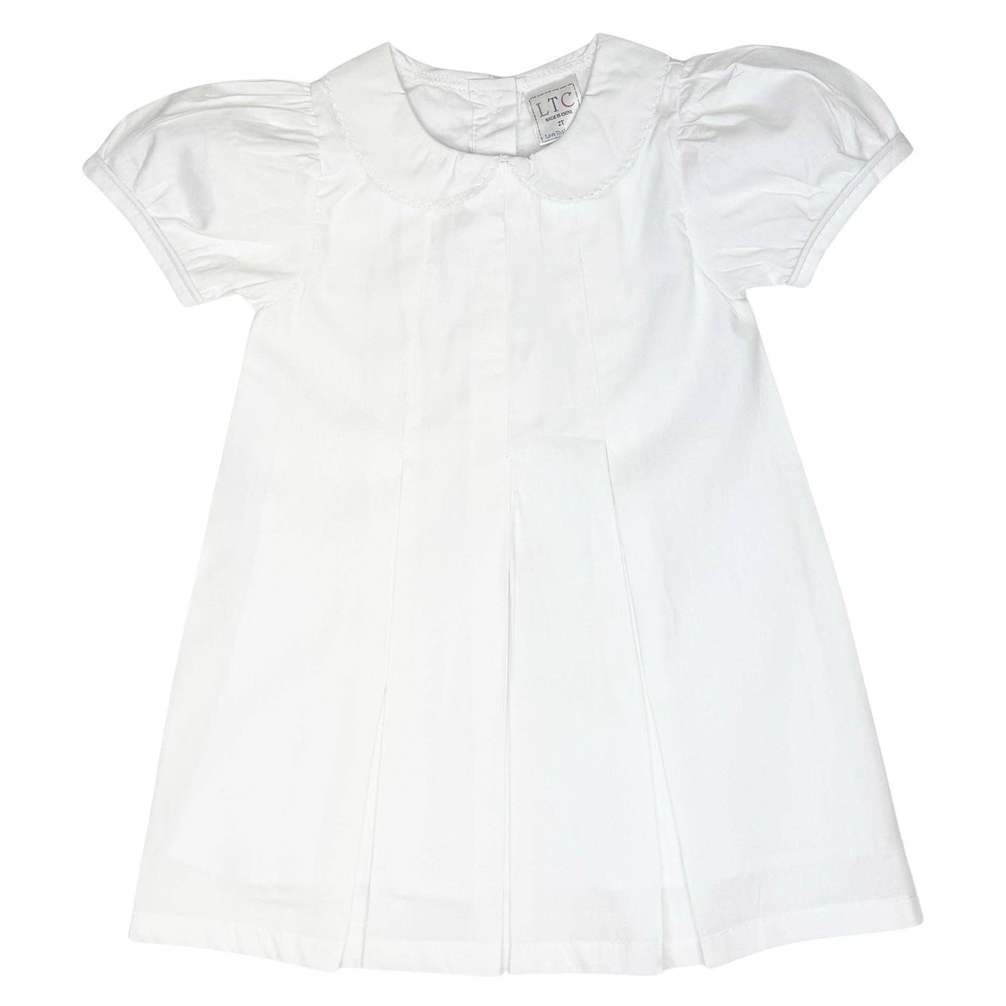 Pleated Peter Pan Collar Dress - White Woven