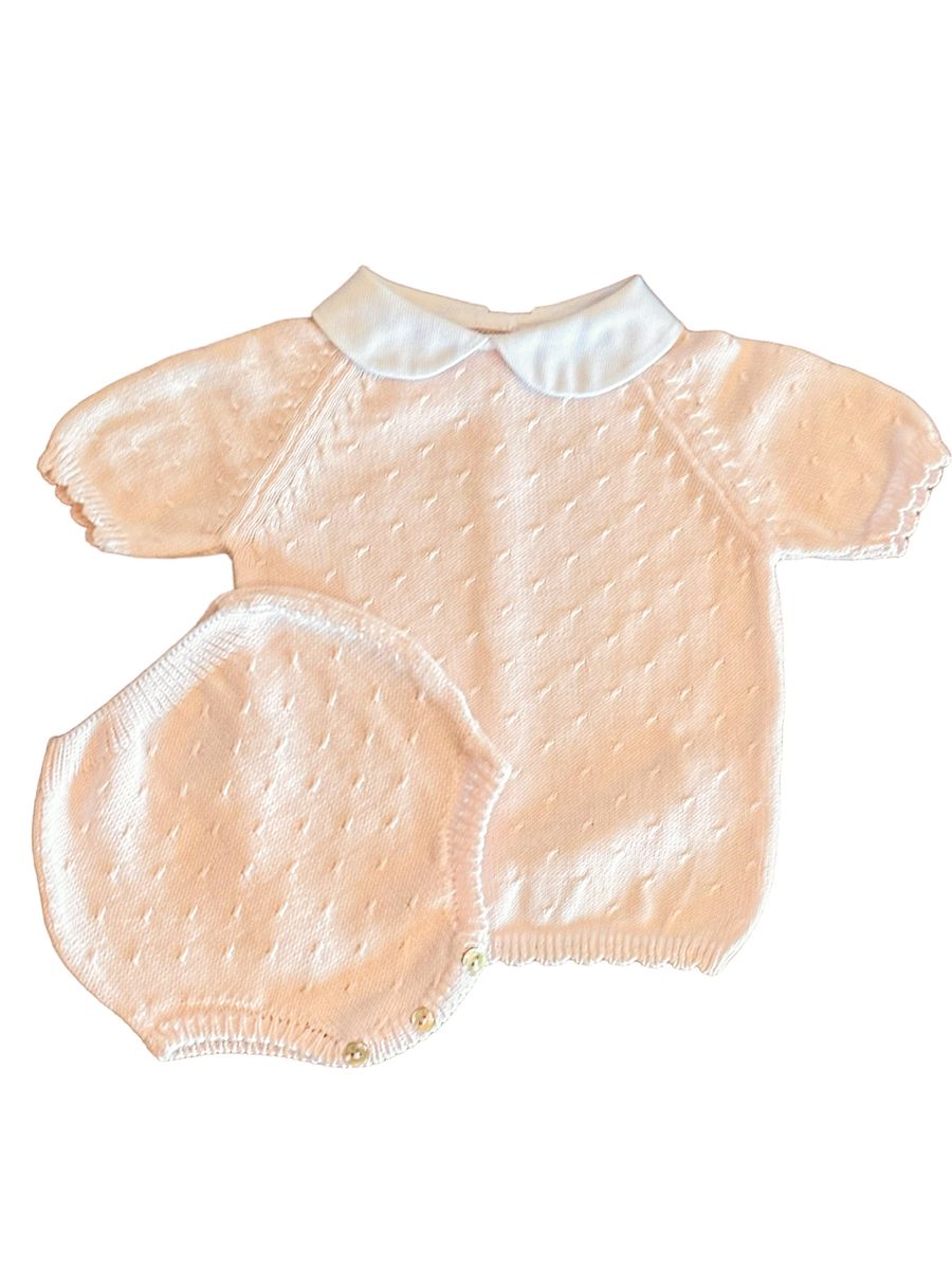 Pink Ruffle Neck Knit Diaper Set