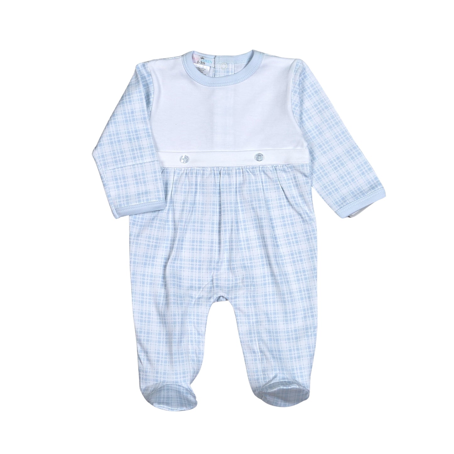 Blue Plaid Two Button Footie