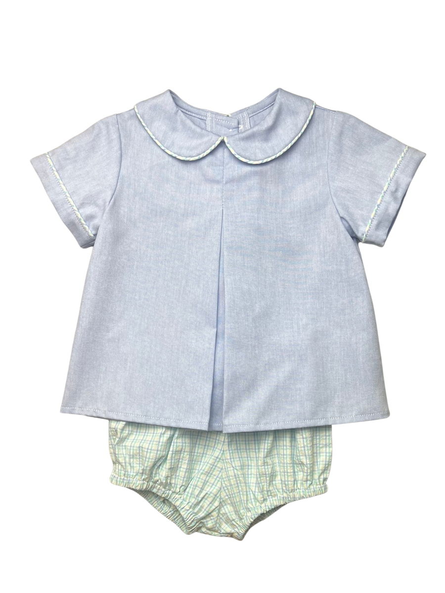 Boys Blue Chambray Diaper Set