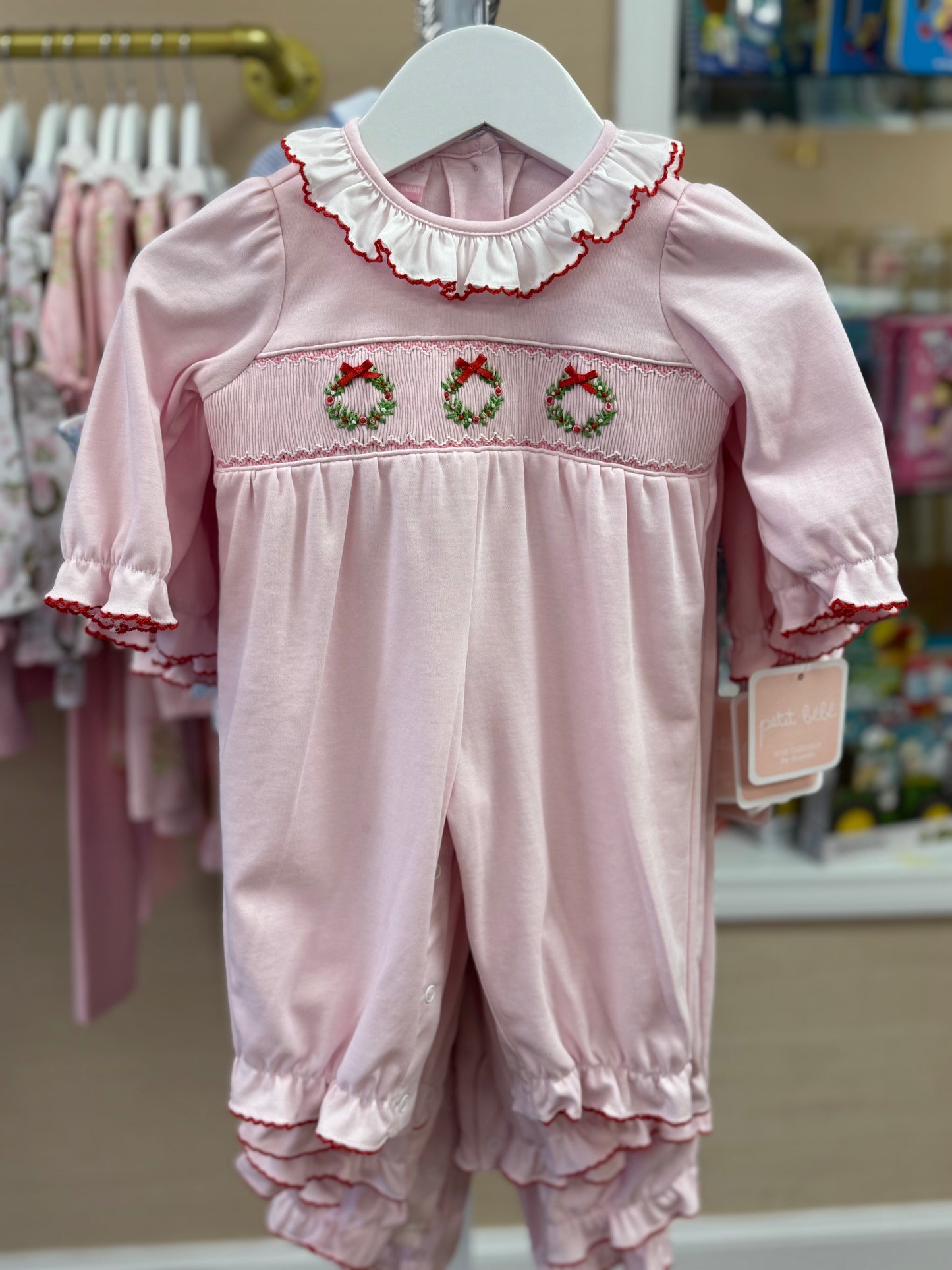 Pink Knit Longall w/Christmas Wreath