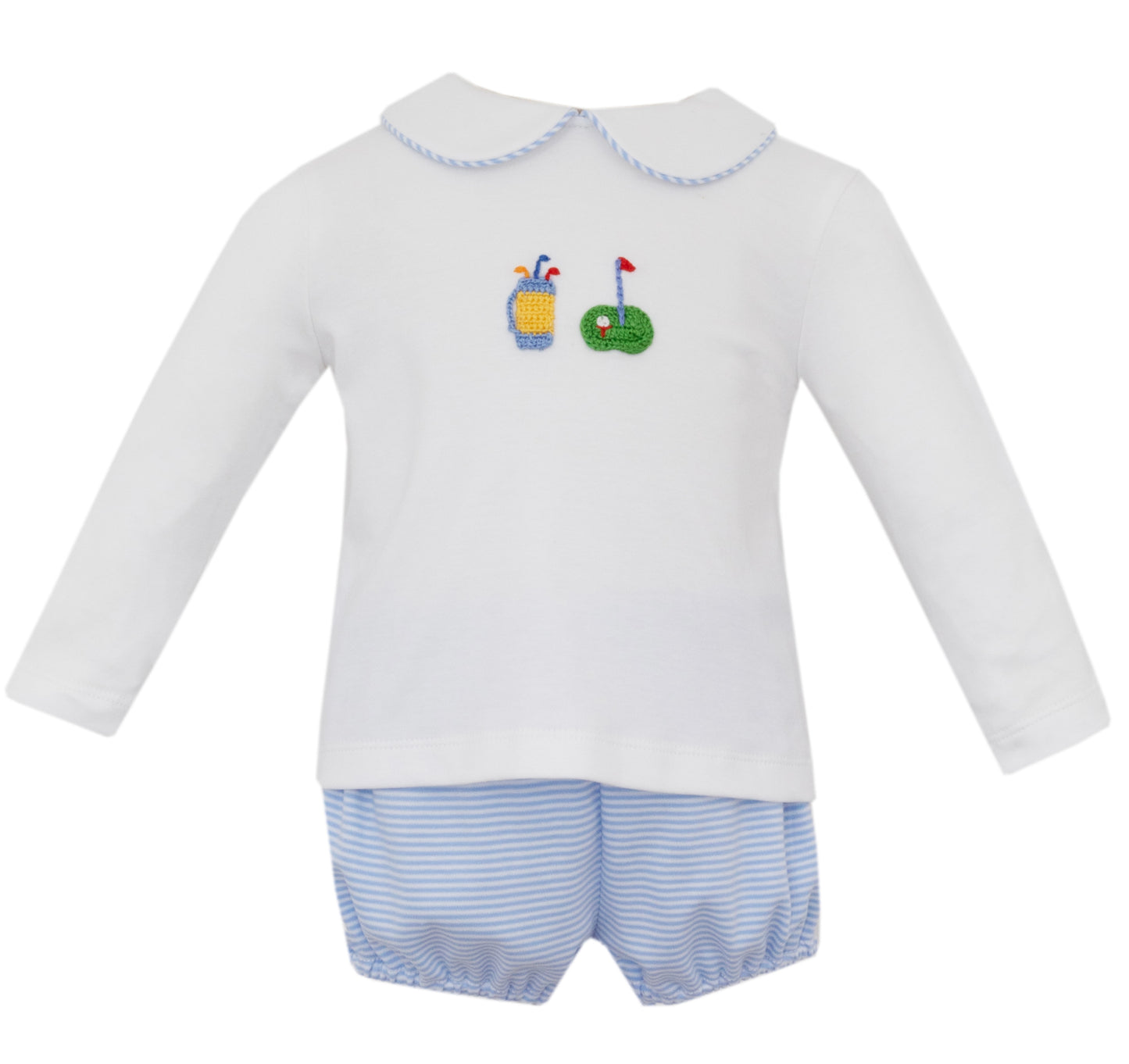 Light Blue Stripe Knit Diaper Set w/ Golf