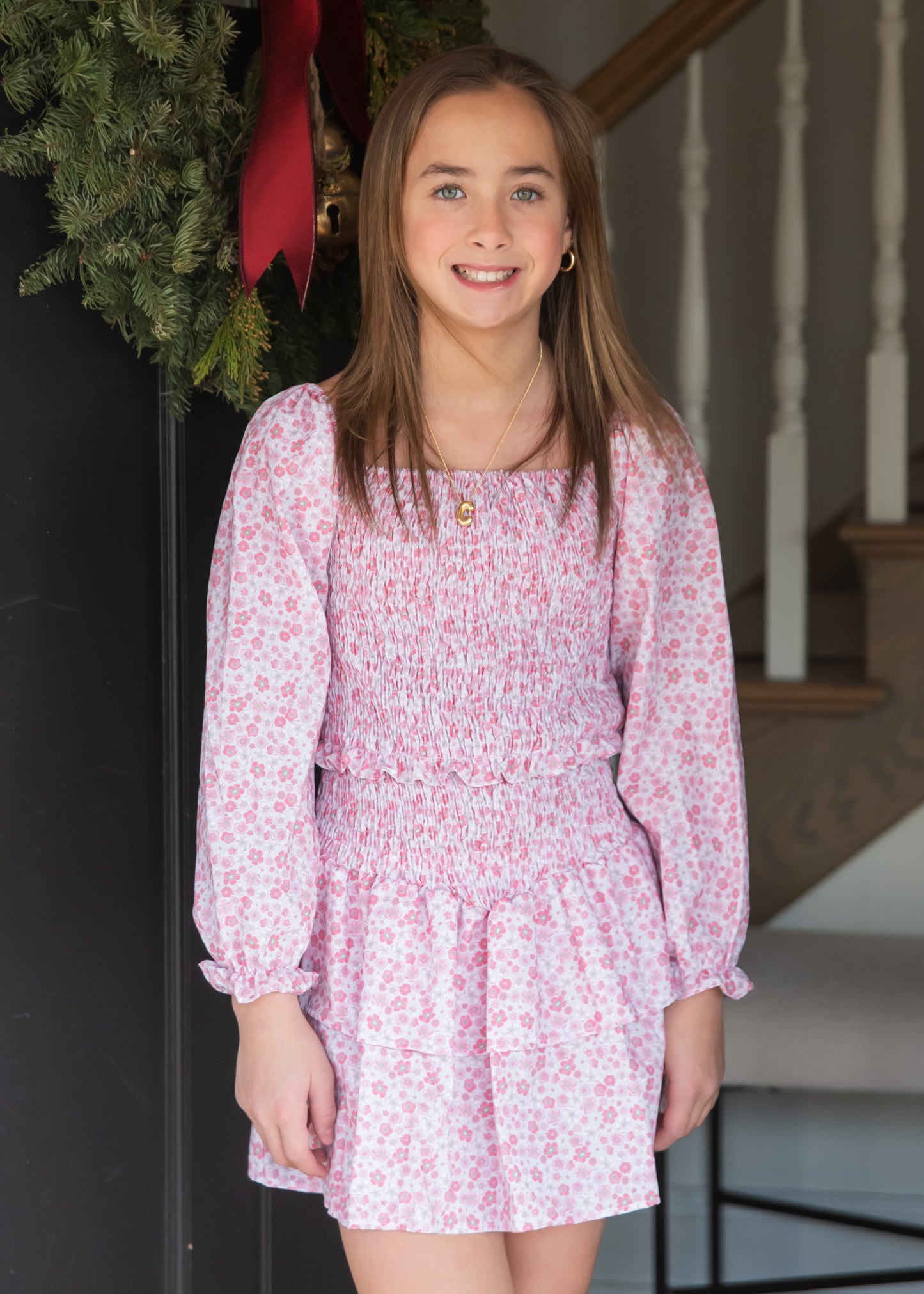 Pink Floral Smocked Dress