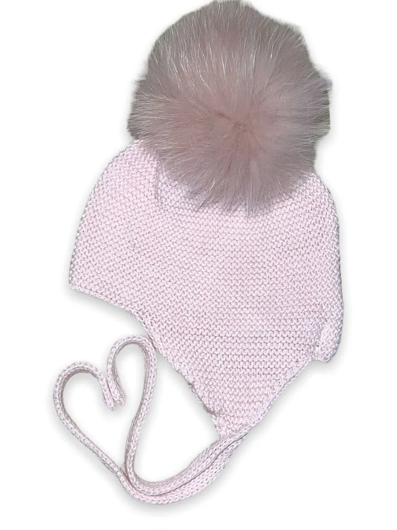 Fur Pom Tie Hat- Pink