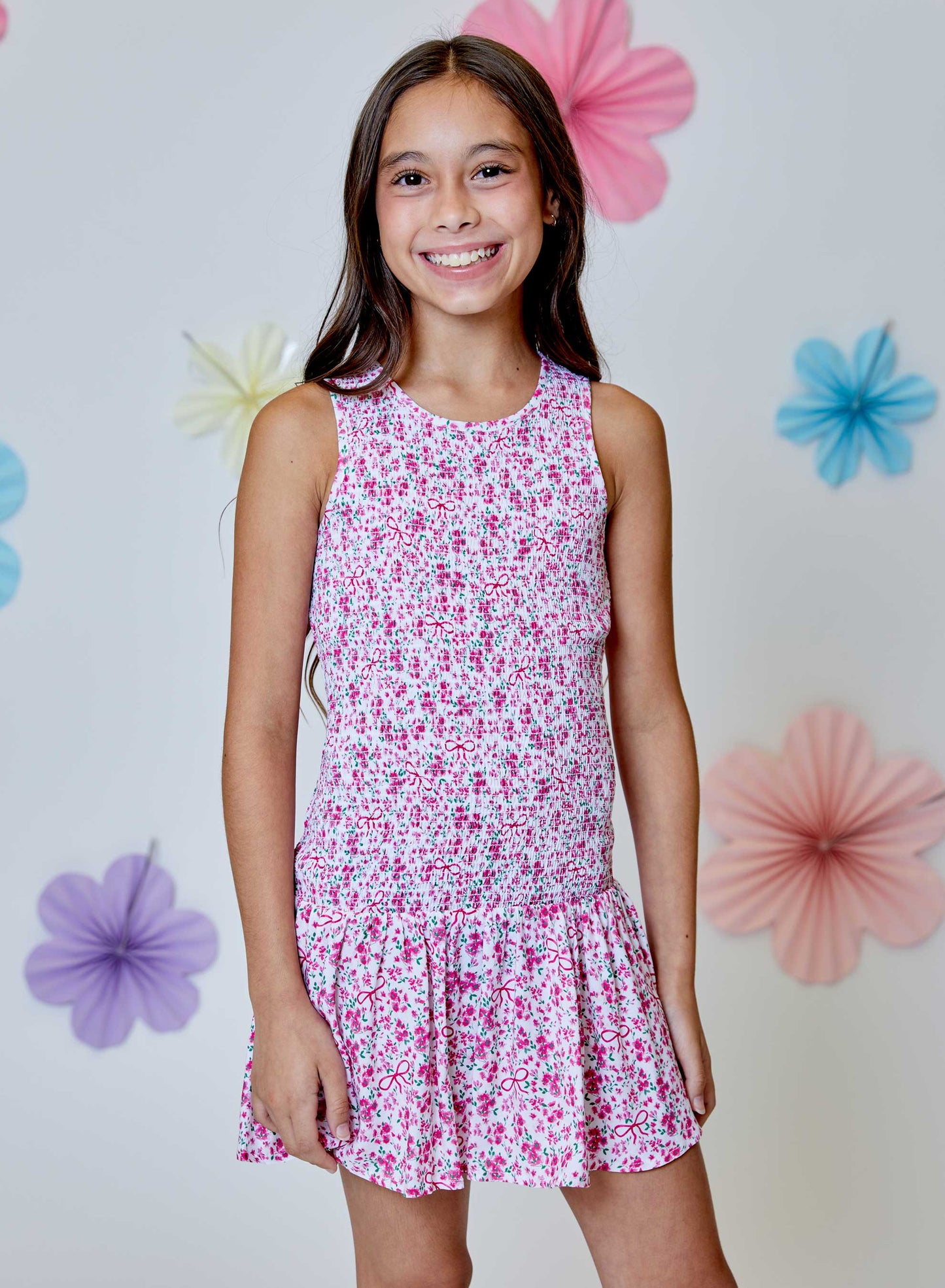 Pink Floral Smocked Dress