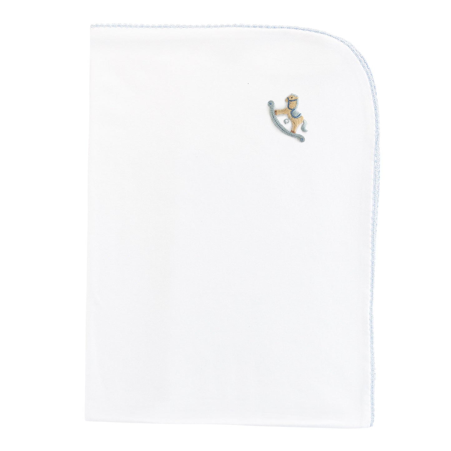 Blue Horse Embroidered Receiving Blanket
