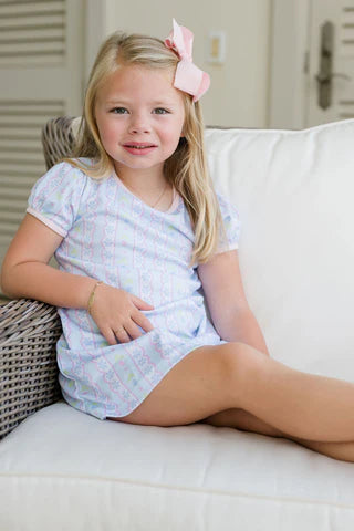 Play Dress- Blue Floral Scallop