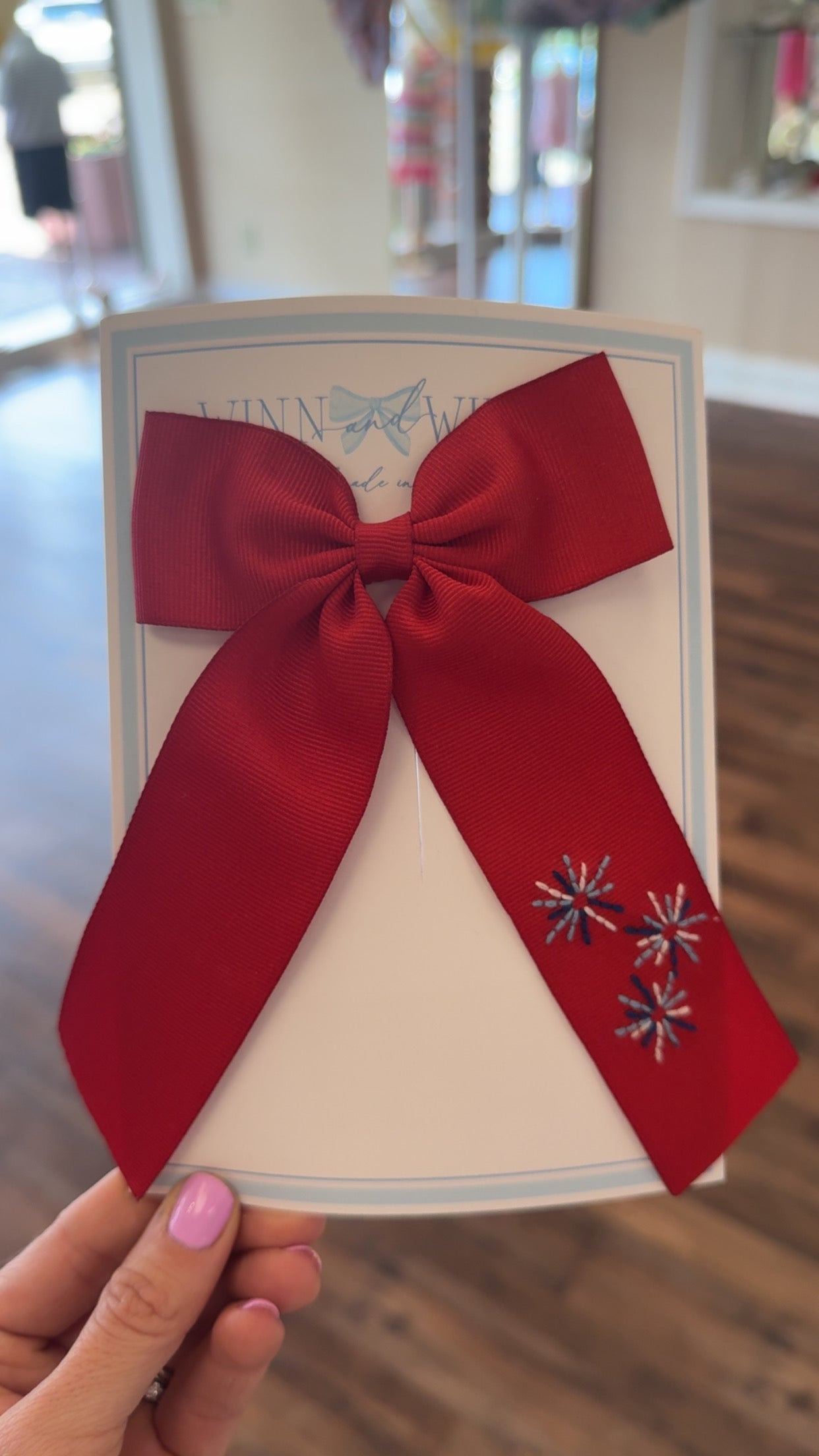 Fireworks Embroidered Bow- Red