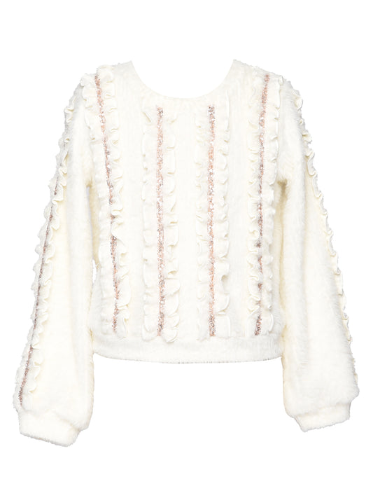 Ivory Sweater w/Sequin Ruffles