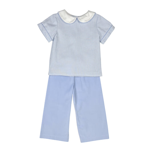 Boys Pant Set- Blue Check Oxford