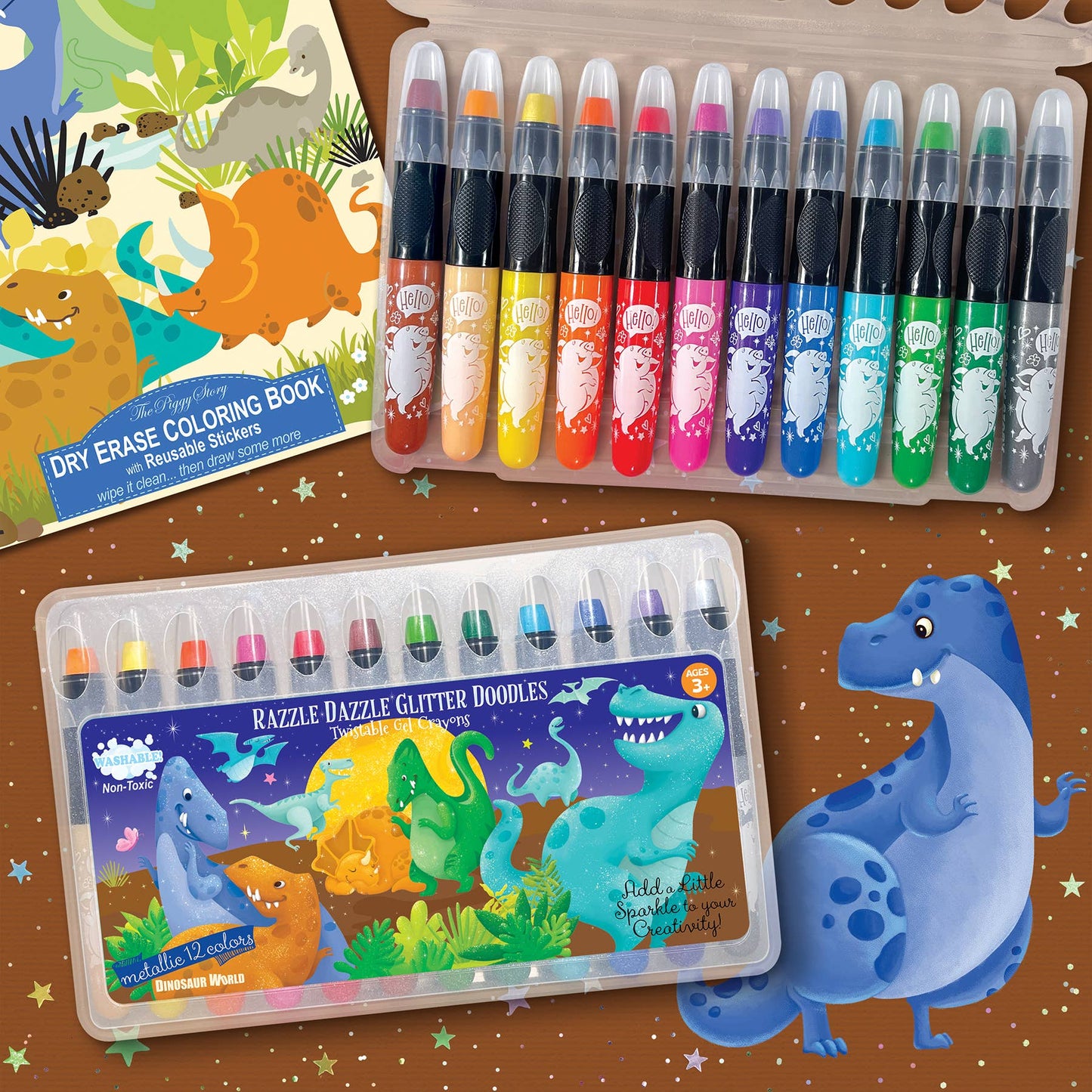 Dinosaur World Glitter Doodle Twistable Gel Crayons