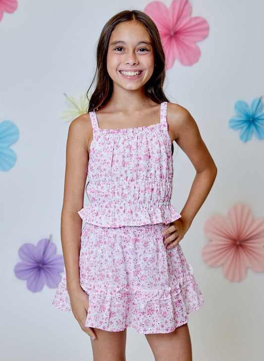 Dainty Pink Floral Skort Set