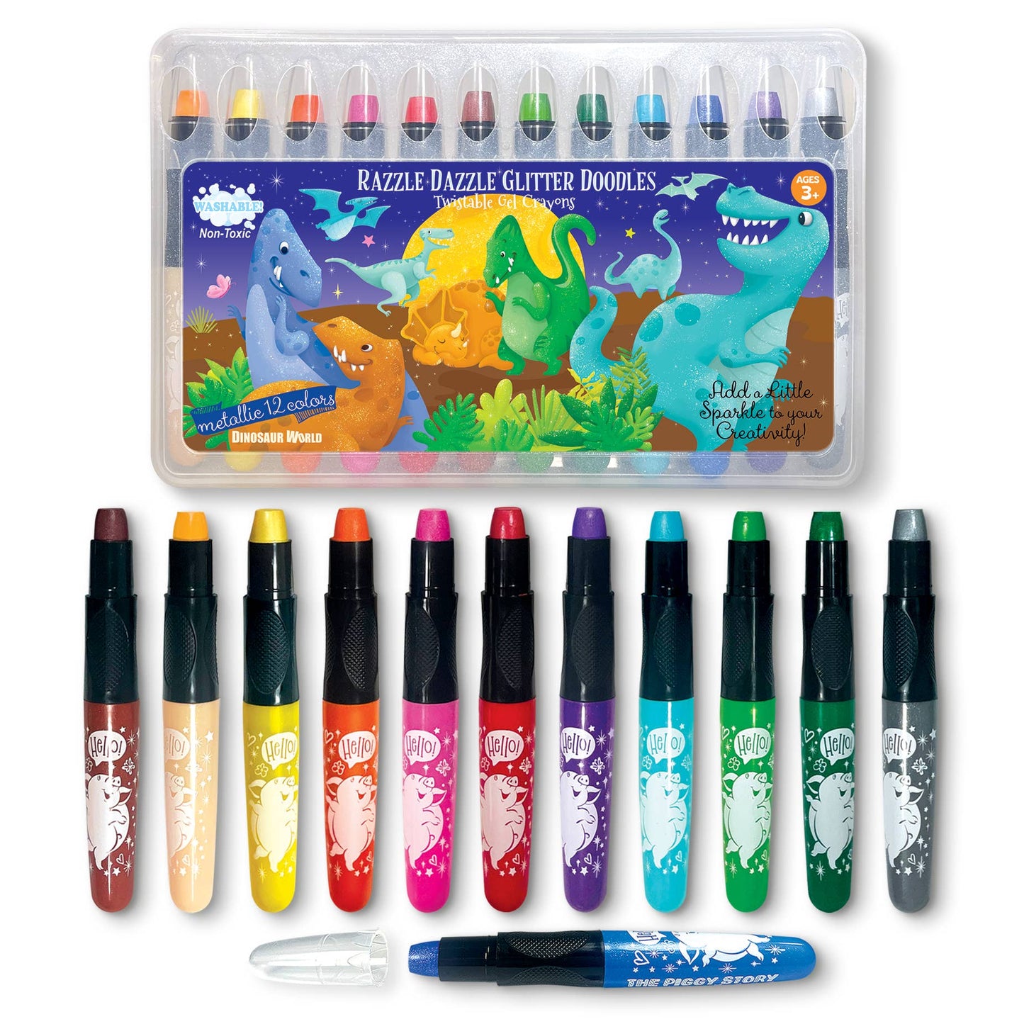 Dinosaur World Glitter Doodle Twistable Gel Crayons