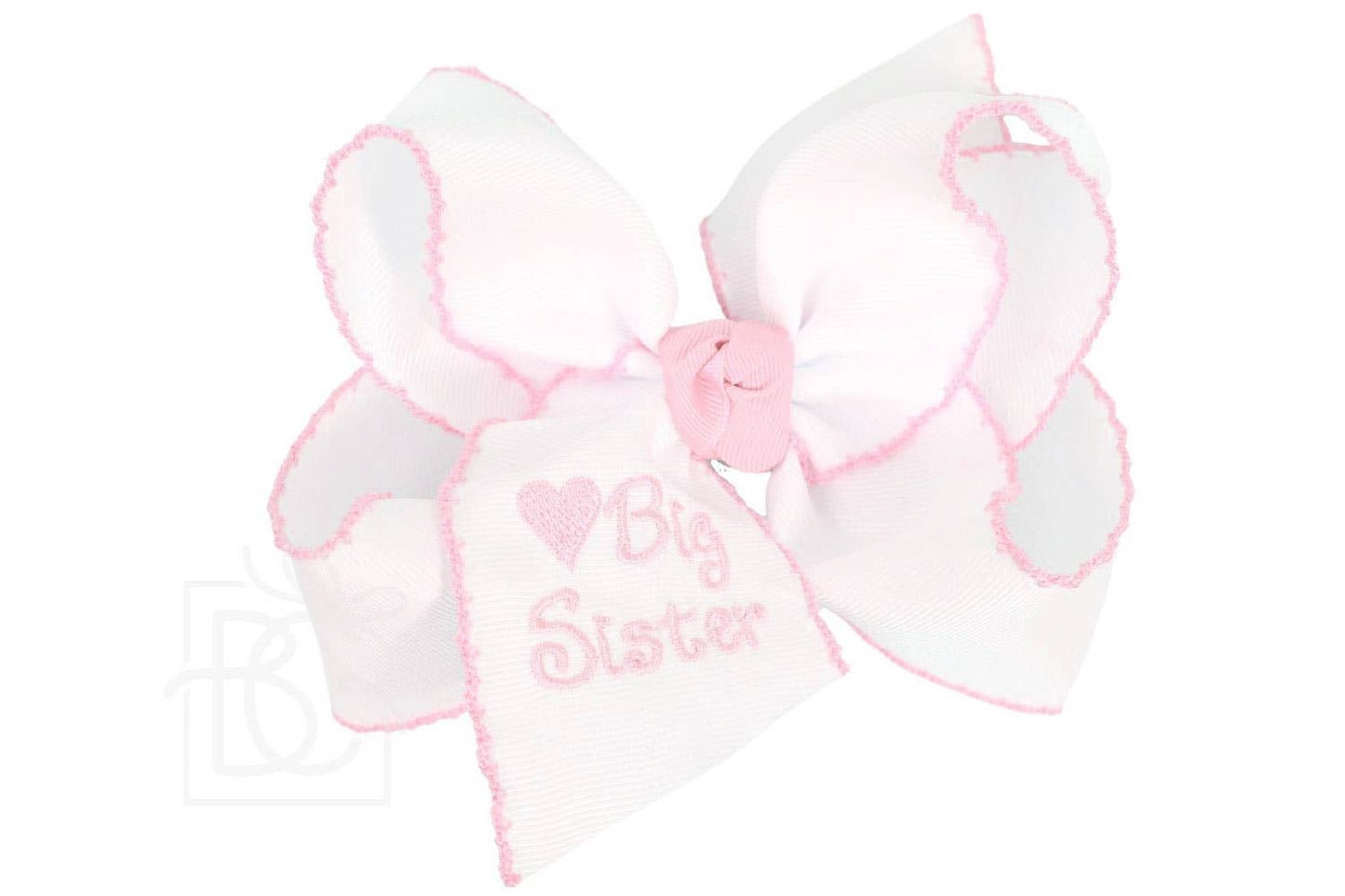Embroidered Big Sister Crochet Edge Bow