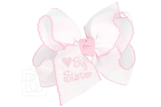 Embroidered Big Sister Crochet Edge Bow
