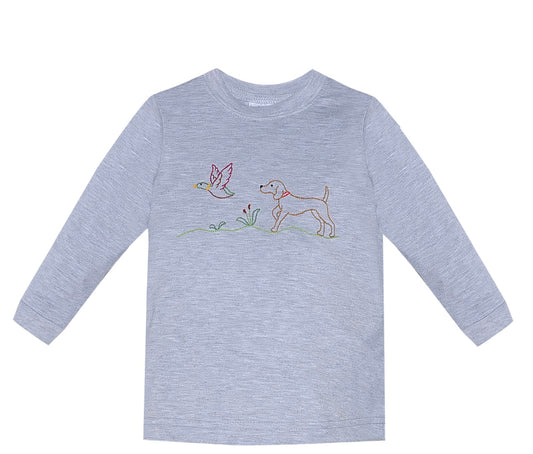 Dog and Mallard Boys Long Sleeve Shirt- Grey