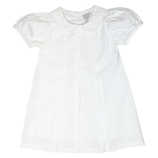 Pleated Peter Pan Collar Dress - White Woven