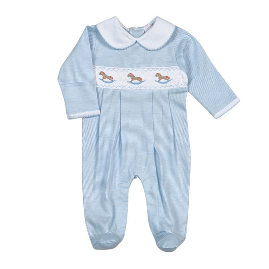 Blue Rocking Horse Pima Footie