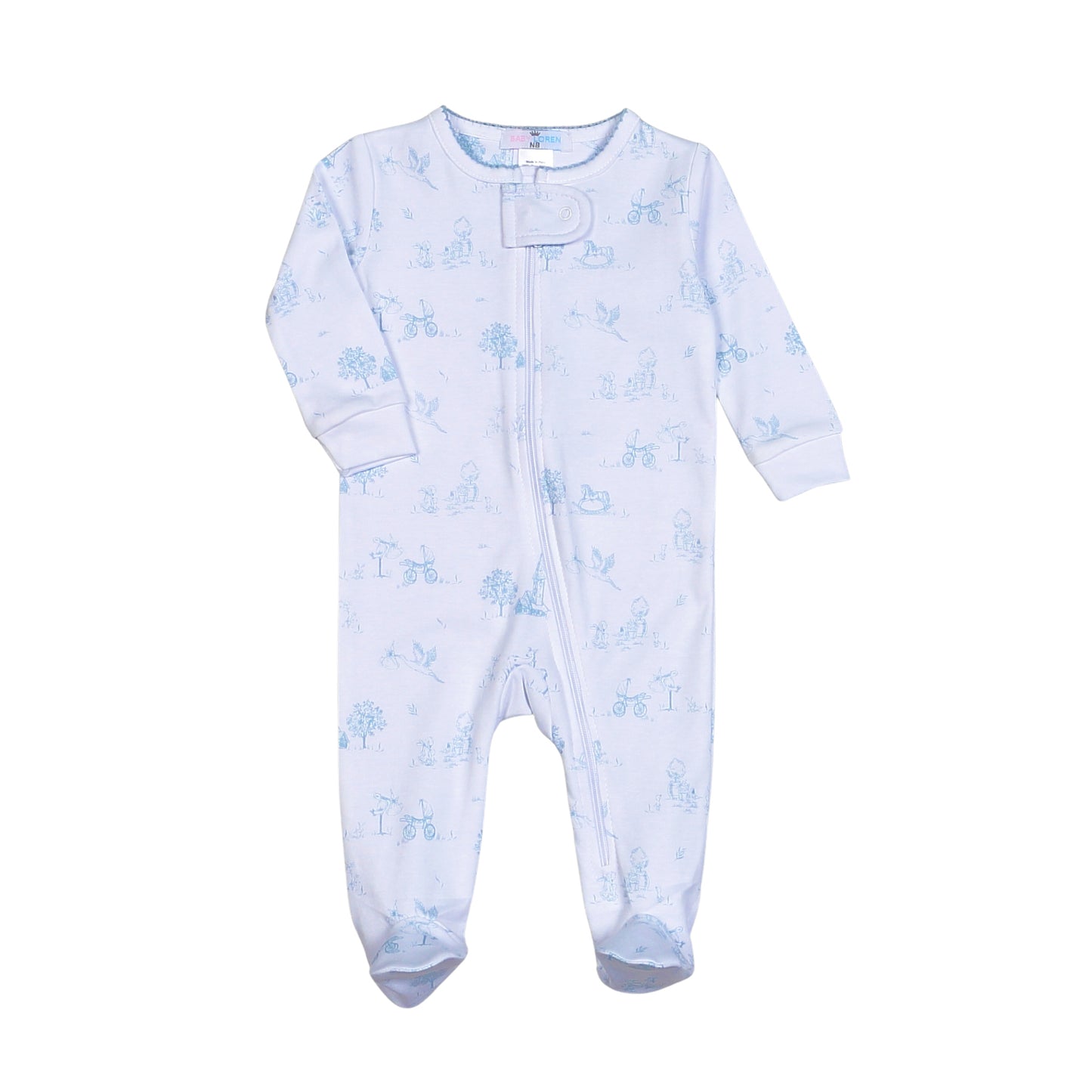 Blue Toile Pima Zipper Footie