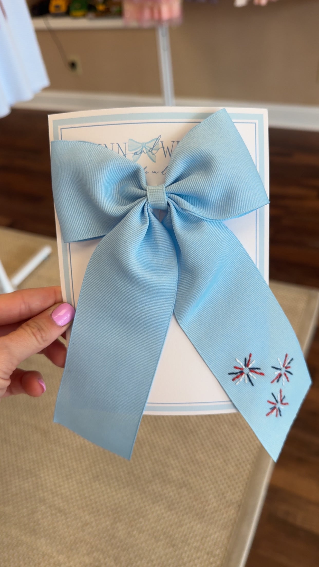 Fireworks Embroidered Bow- Blue