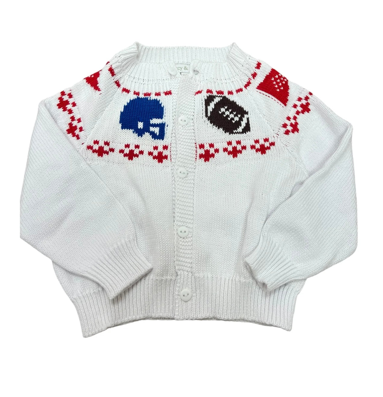 Boys Fair Isle Royal and Red Football Sweater