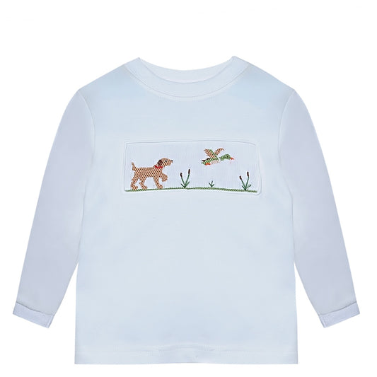 Dog and Mallard Boys Long Sleeve Shirt- White