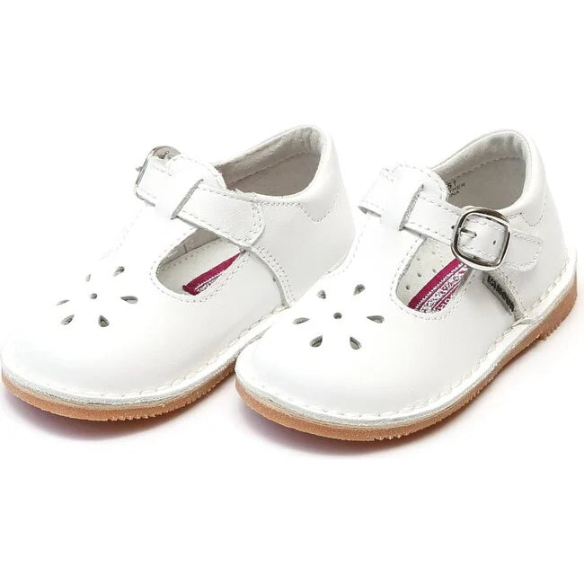 Joy Leather T-Strap Mary Jane- White