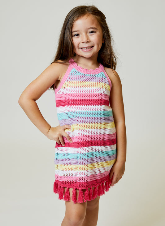 Crochet Striped Dress w/ Tassels