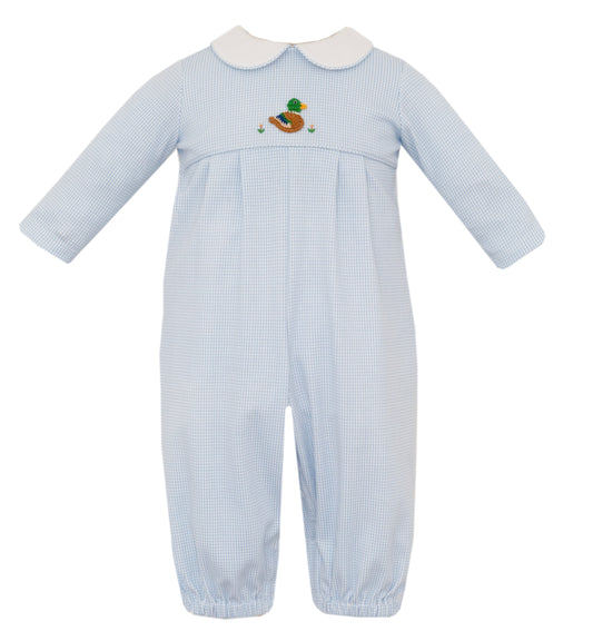 Blue Check Knit Romper w/ Mallard Duck