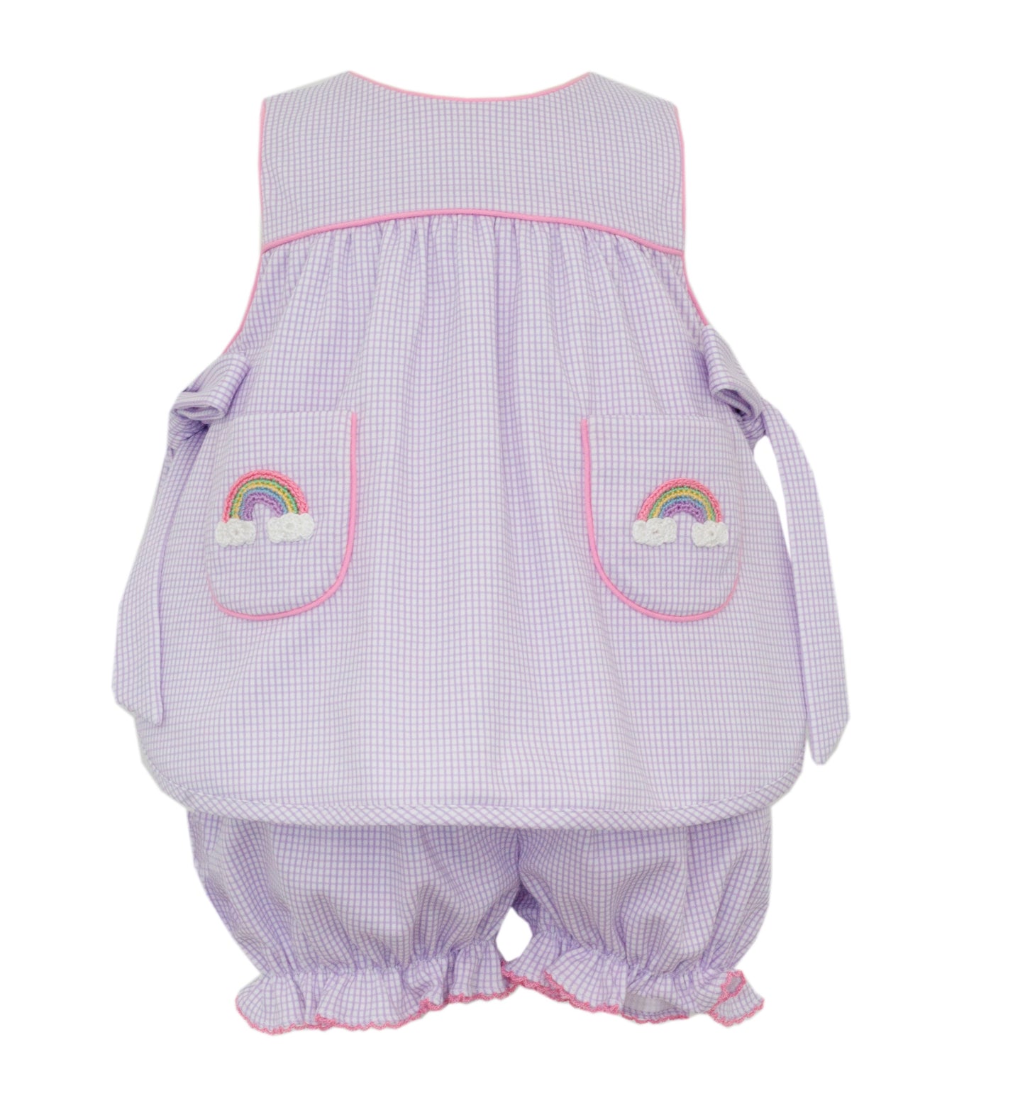 Lilac Gingham Knit Bloomer Set w/Rainbow