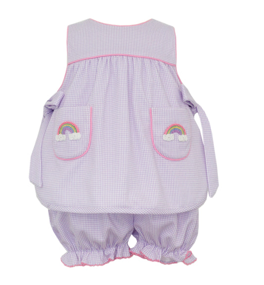 Lilac Gingham Knit Bloomer Set w/Rainbow
