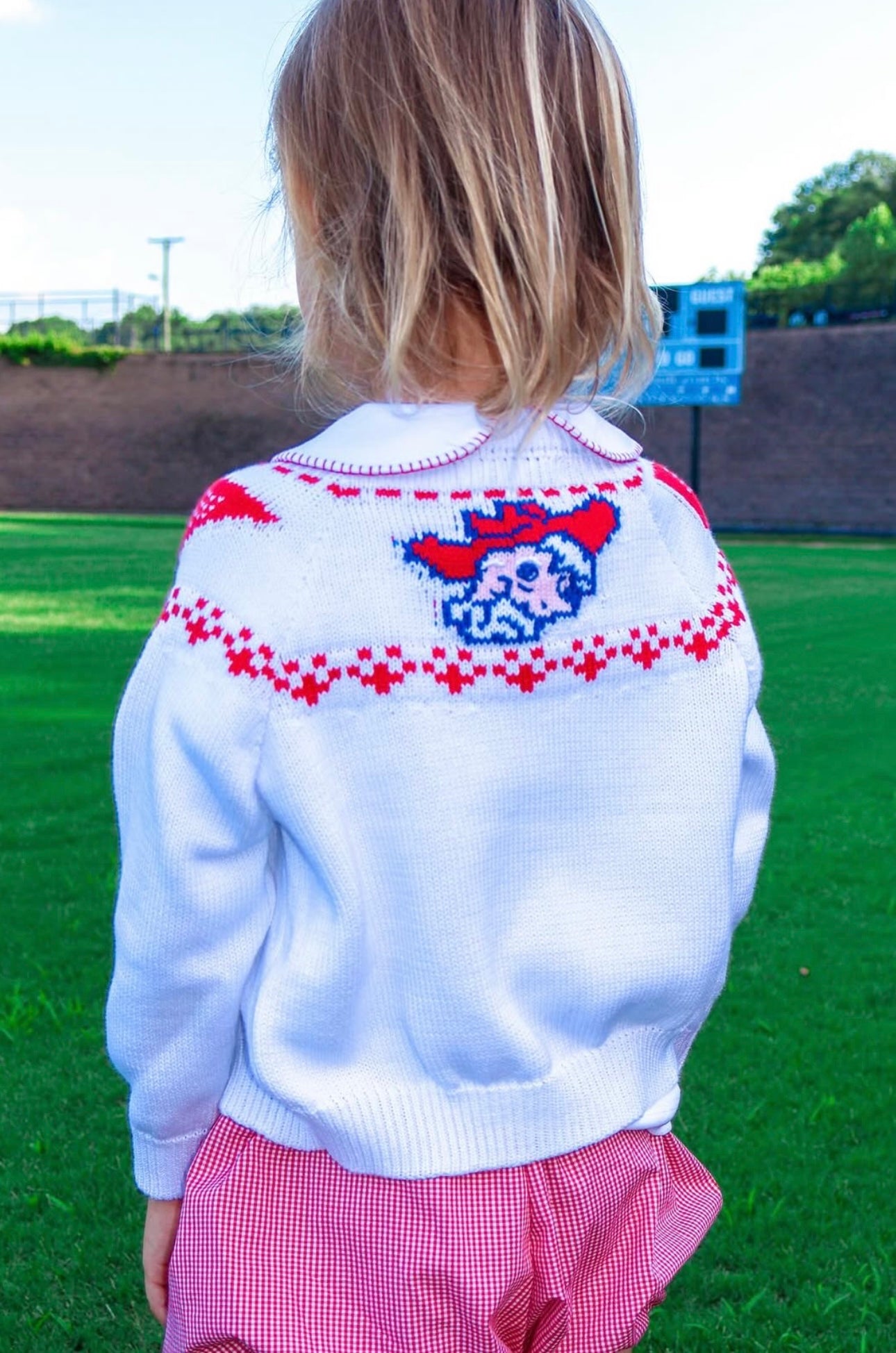 Boys Fair Isle Royal and Red Football Sweater