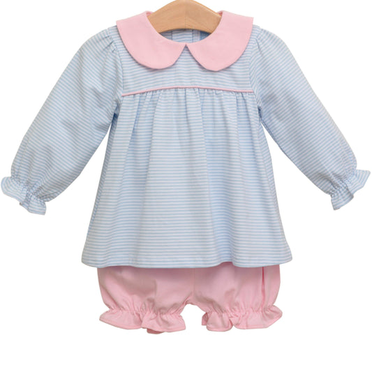 Katherine Light Blue Stripe Bloomer Set
