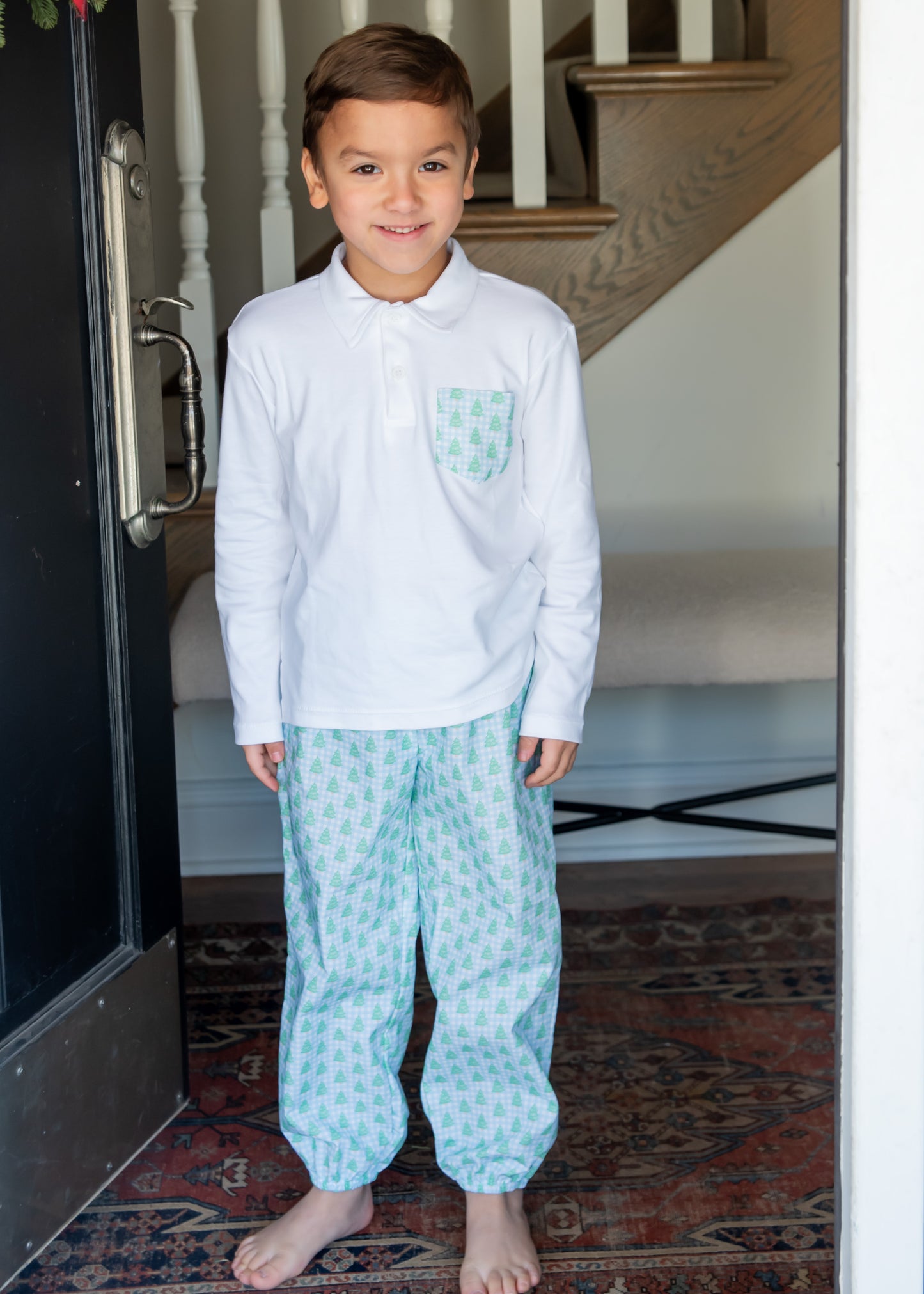 Carter Pant Set- Gingham Christmas Tree