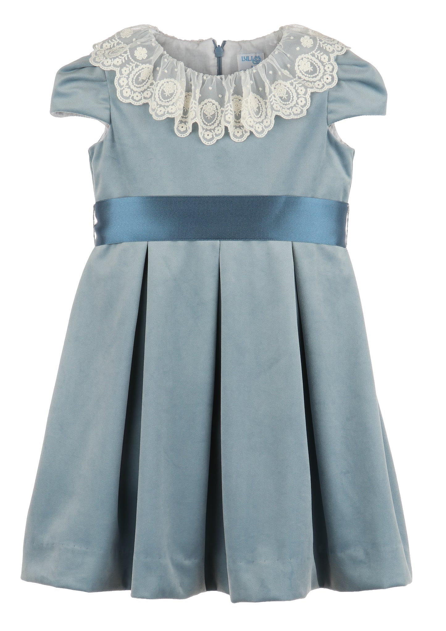 Blue Velvet Dress with Lace