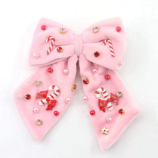 Pink Velvet Bow with Candy Canes