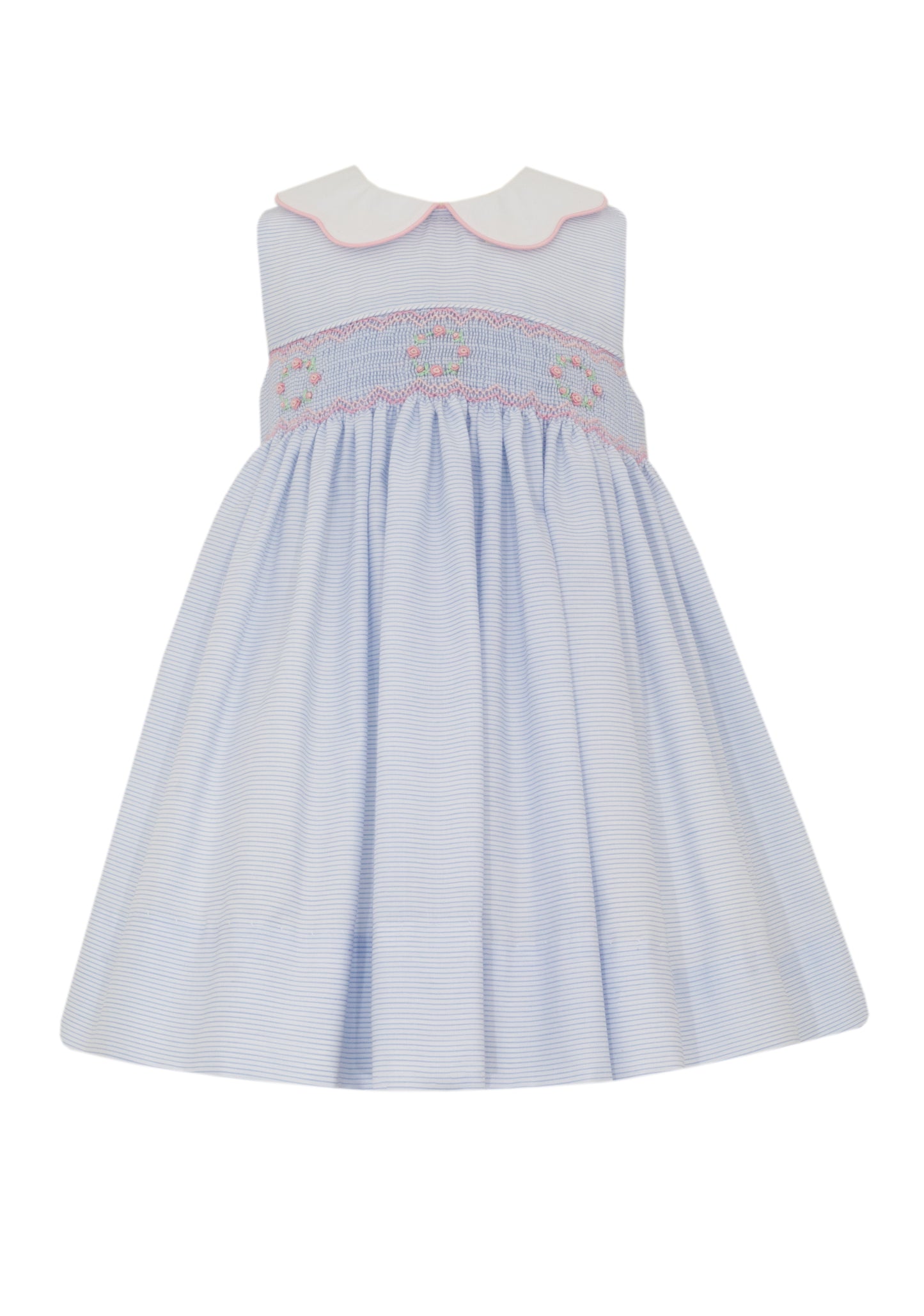 Riley Girls Blue Stripe Dress w/Scalloped Collar