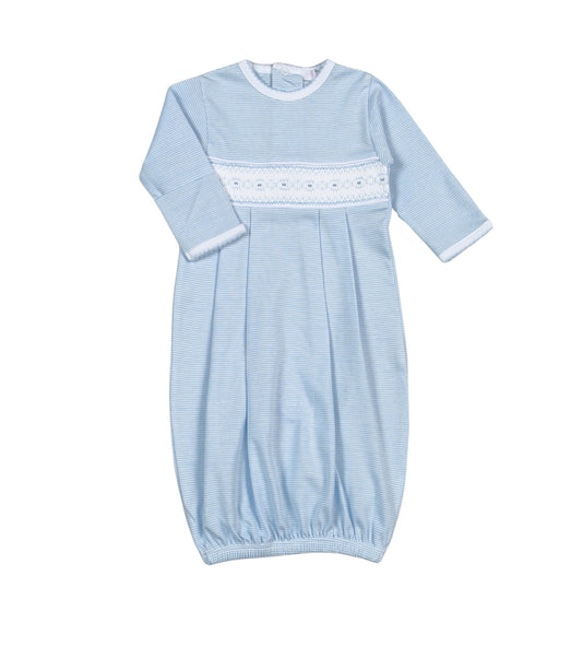 Tim Blue Striped Hand Smocked Gown
