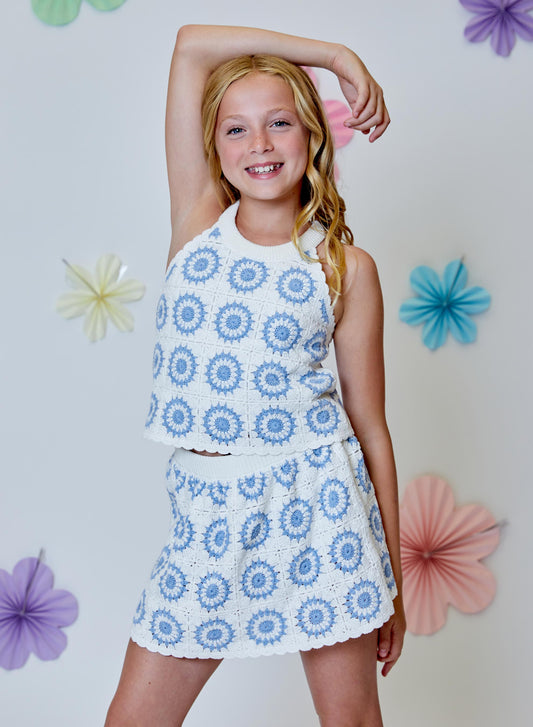 Blue and White Crochet Skort Set
