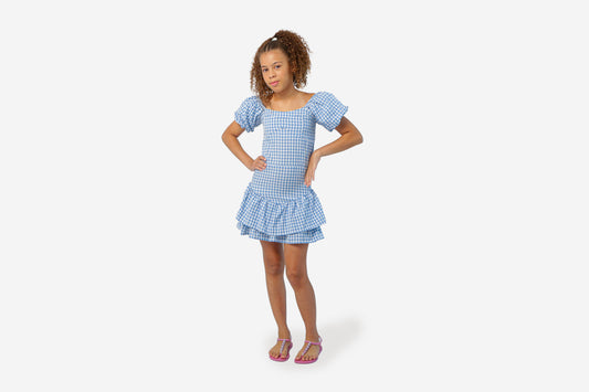 Blue Gingham Puff Dress