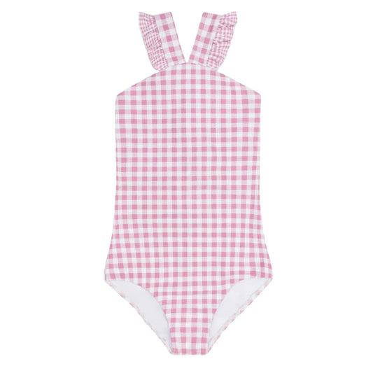 Girls Blush Gingham Crossover One Piece