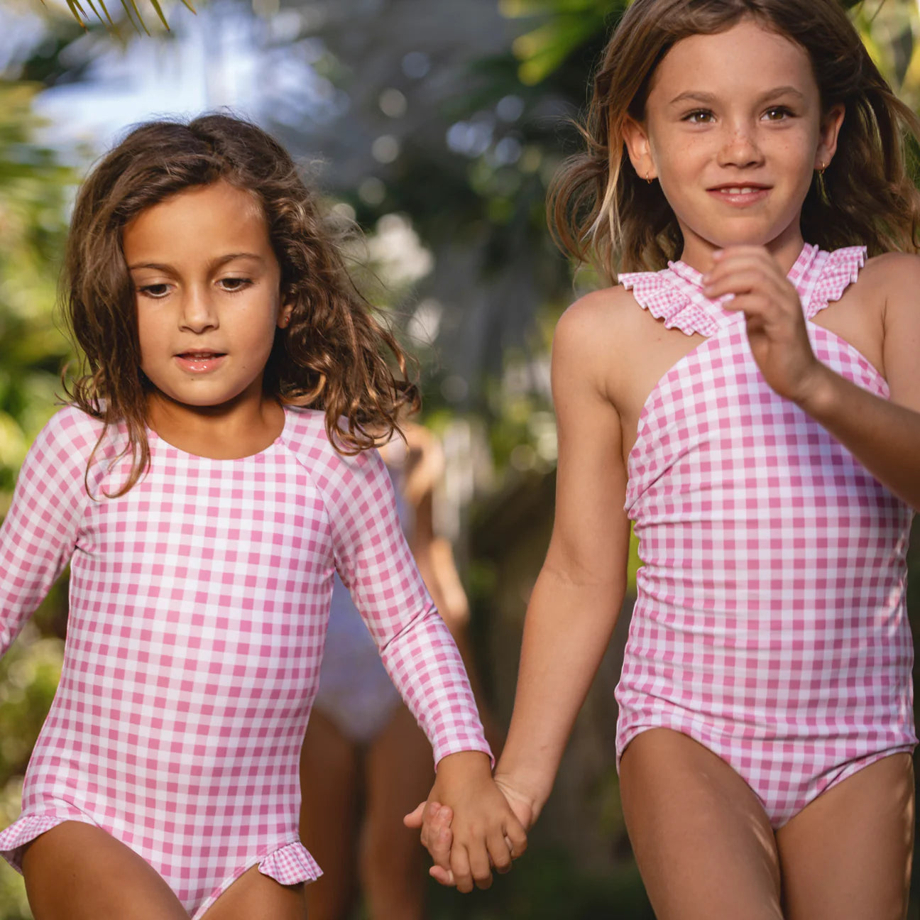 Girls Blush Gingham Rashguard One Piece