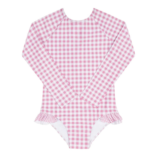 Girls Blush Gingham Rashguard One Piece