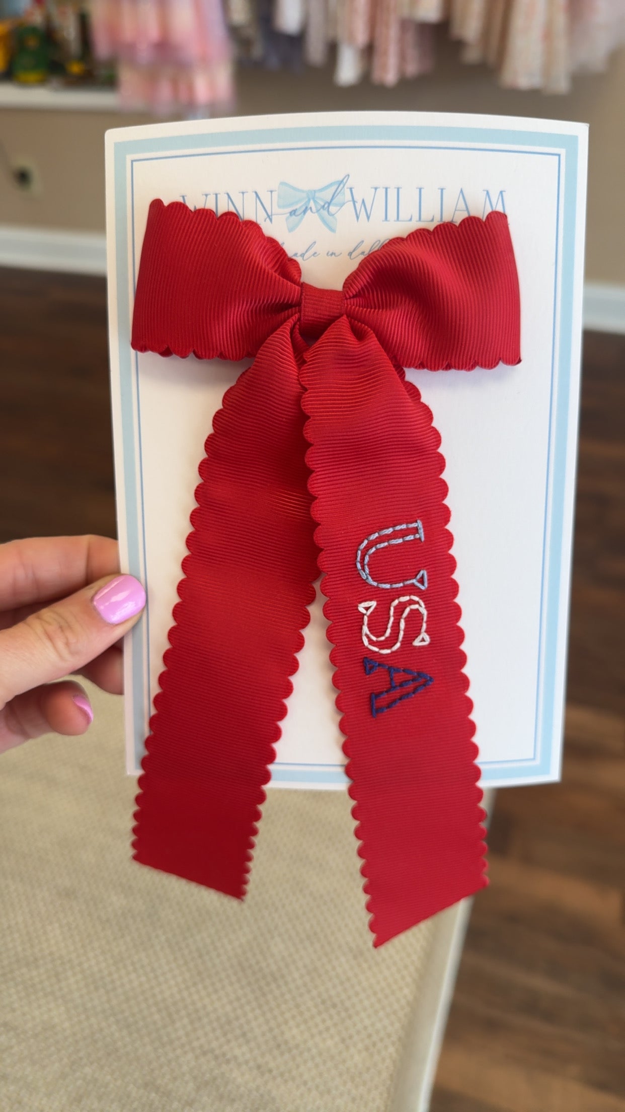 Scalloped USA Embroidered Bow