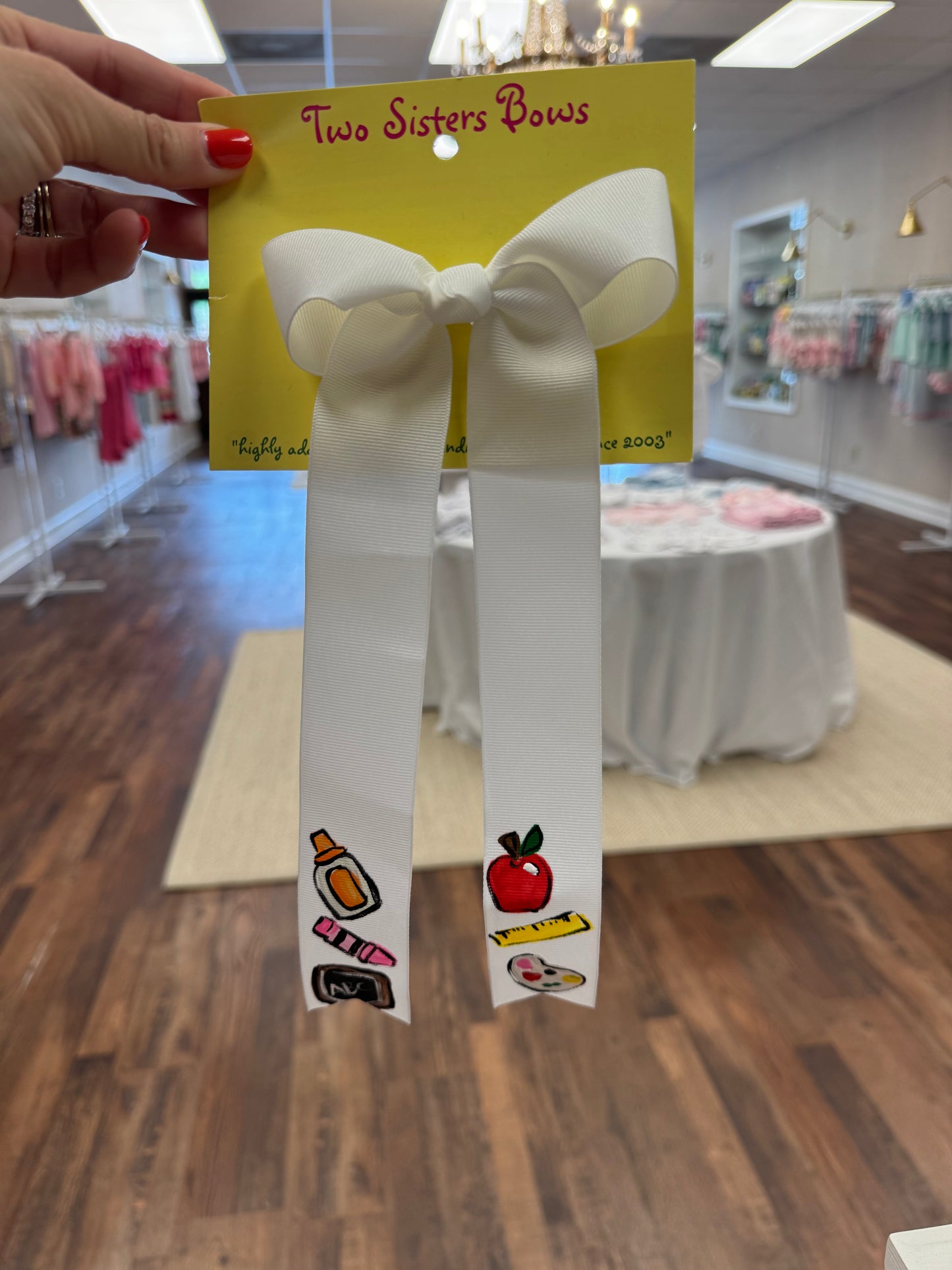 Two Sisters- Long Tail Bow w/School Supplies