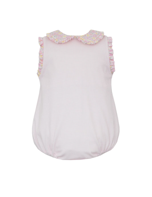 Pink Gingham Bubble w/Floral Collar