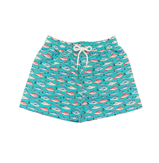 St. Simons Swim Trunk Aqua Fish Print